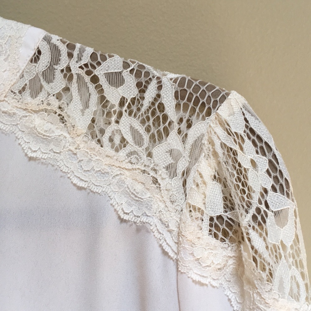 Charming Charlie Sheer Cream Blouse with Lace - Picture 2 of 4